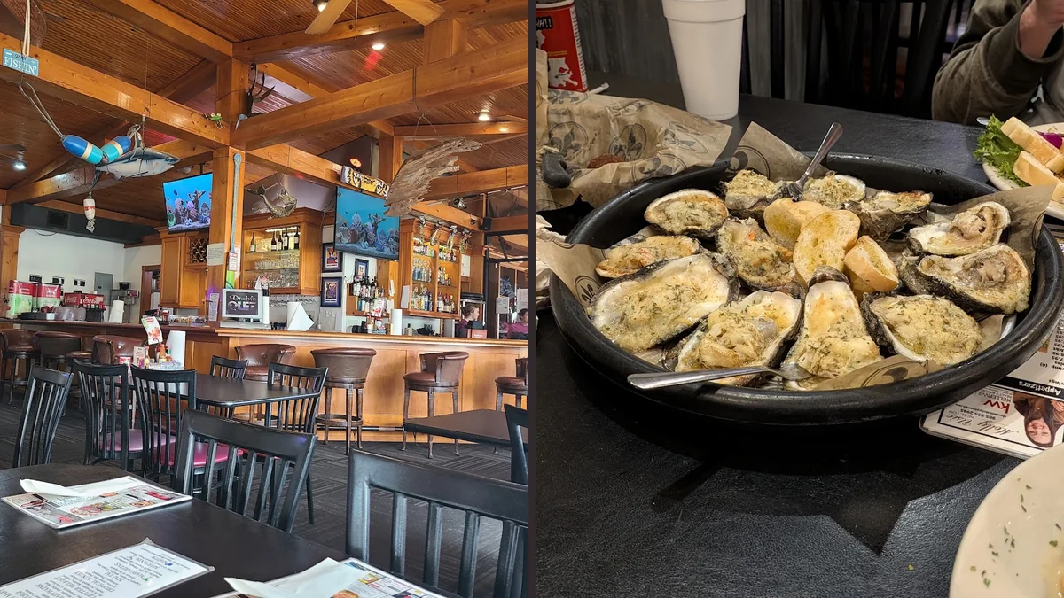 Plates of Cajun seafood on a casual table.